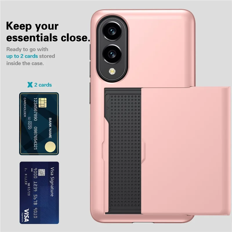 For Samsung Galaxy S25 Edge Case with Card Holder TPU + PC Phone Back Cover - Rose Gold