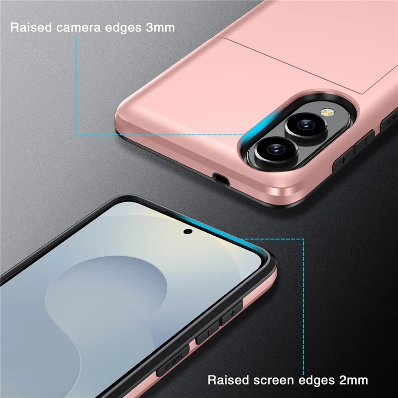 For Samsung Galaxy S25 Edge Case with Card Holder TPU + PC Phone Back Cover - Rose Gold