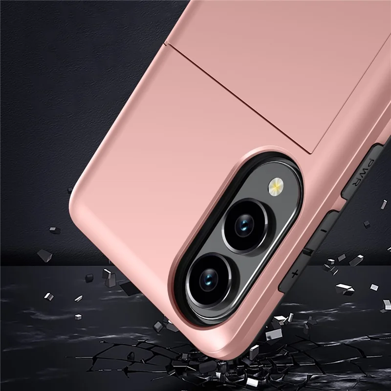 For Samsung Galaxy S25 Edge Case with Card Holder TPU + PC Phone Back Cover - Rose Gold