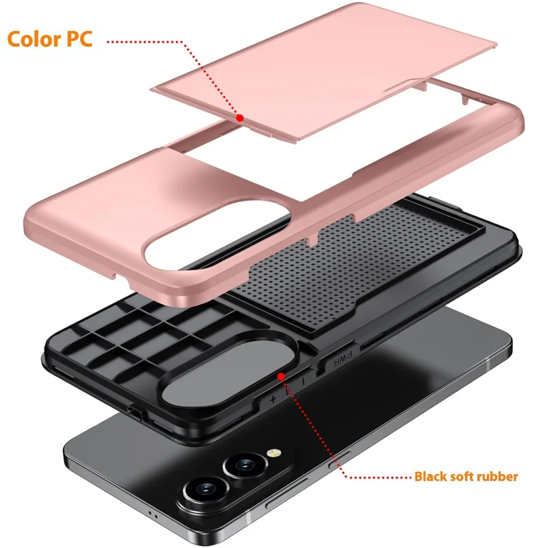 For Samsung Galaxy S25 Edge Case with Card Holder TPU + PC Phone Back Cover - Rose Gold