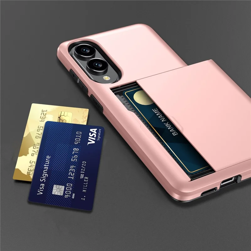 For Samsung Galaxy S25 Edge Case with Card Holder TPU + PC Phone Back Cover - Rose Gold