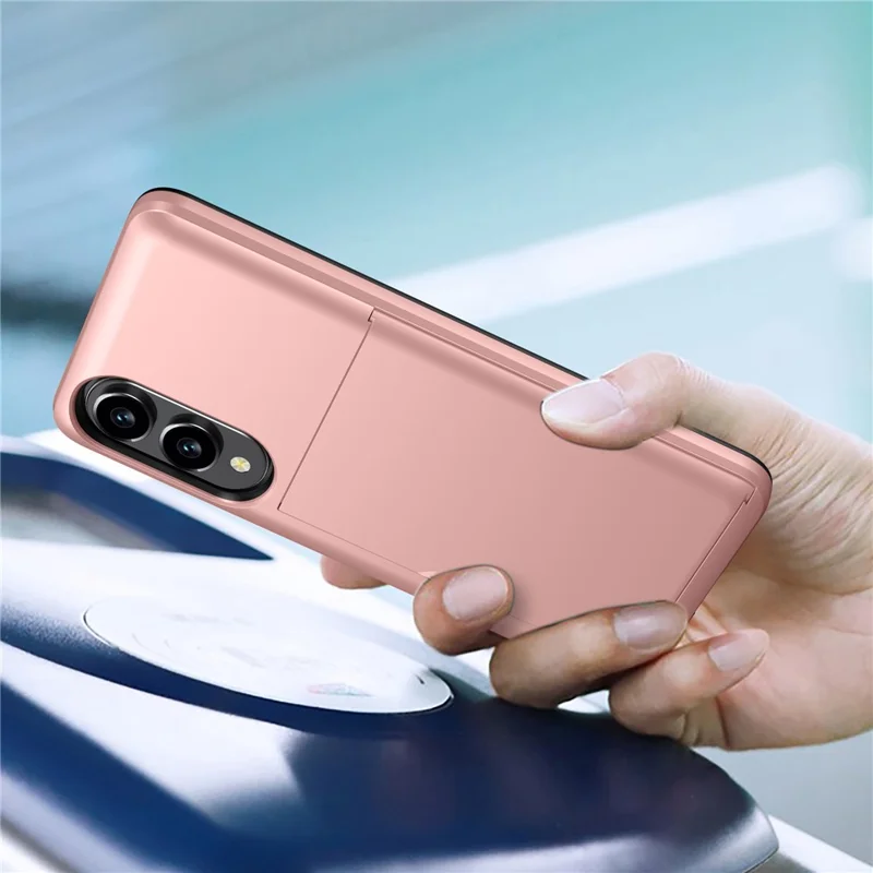 For Samsung Galaxy S25 Edge Case with Card Holder TPU + PC Phone Back Cover - Rose Gold