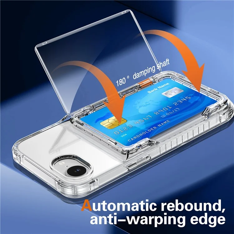 For iPhone 16e Clear Case PC + TPU Phone Cover Card Holder Kickstand - Transparent