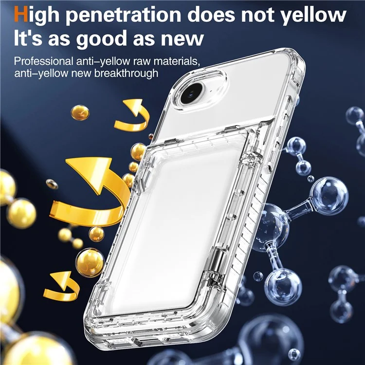 For iPhone 16e Clear Case PC + TPU Phone Cover Card Holder Kickstand - Transparent