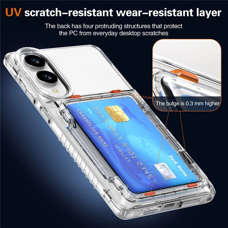 Pour Samsung Galaxy S25 Edge Étui Transparent PC + TPU Porte-Cartes avec Support - Transparent
