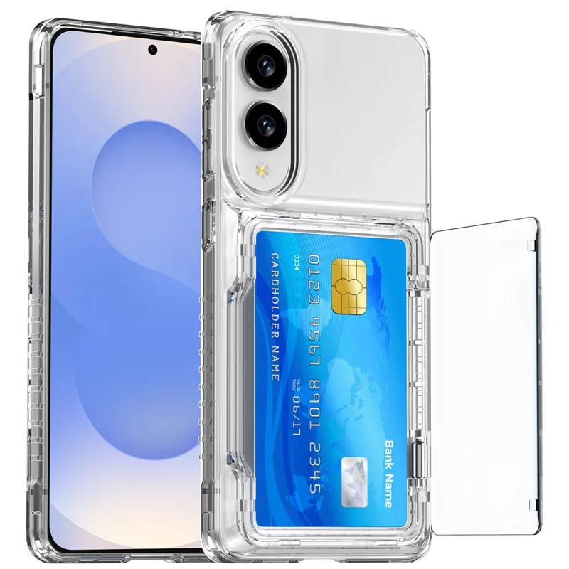 Pour Samsung Galaxy S25 Edge Étui Transparent PC + TPU Porte-Cartes avec Support - Transparent