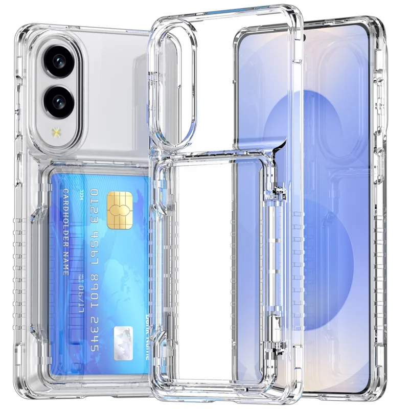 Pour Samsung Galaxy S25 Edge Étui Transparent PC + TPU Porte-Cartes avec Support - Transparent