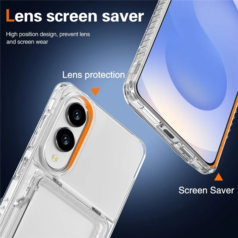 Pour Samsung Galaxy S25 Edge Étui Transparent PC + TPU Porte-Cartes avec Support - Transparent