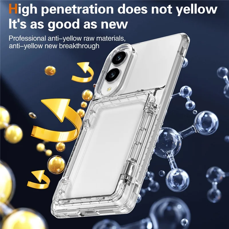 Pour Samsung Galaxy S25 Edge Étui Transparent PC + TPU Porte-Cartes avec Support - Transparent