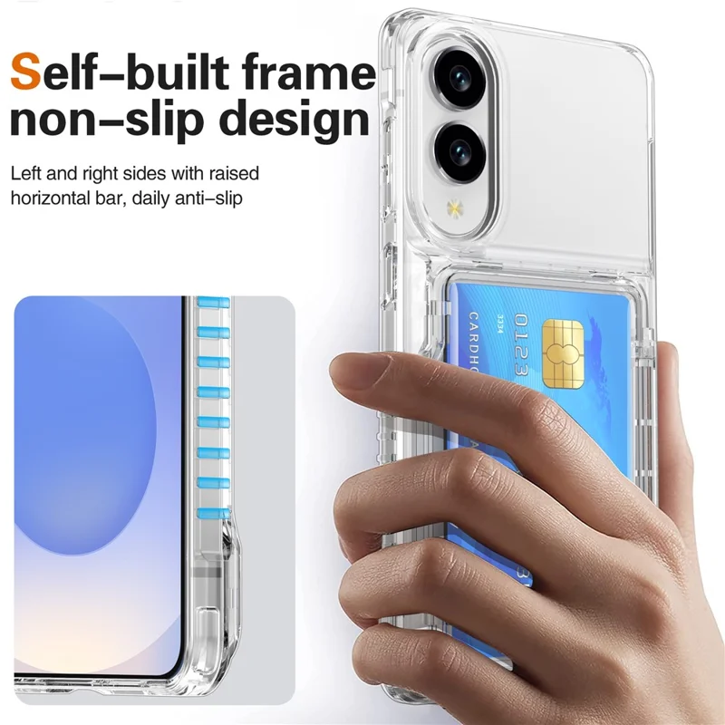 Pour Samsung Galaxy S25 Edge Étui Transparent PC + TPU Porte-Cartes avec Support - Transparent