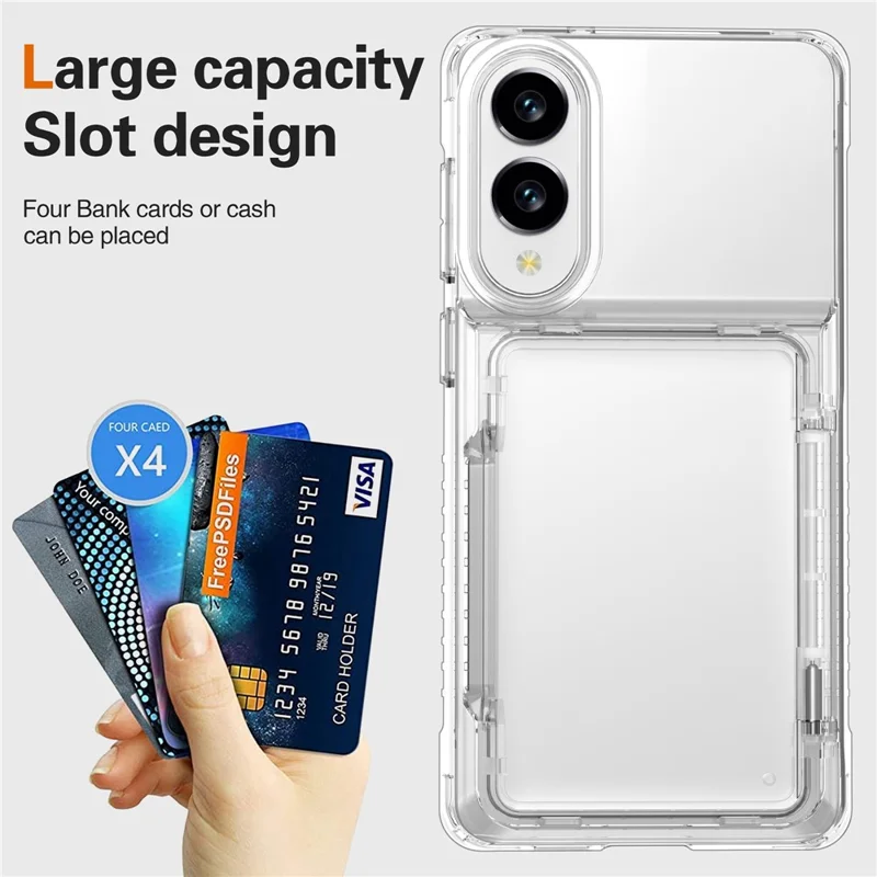 Pour Samsung Galaxy S25 Edge Étui Transparent PC + TPU Porte-Cartes avec Support - Transparent