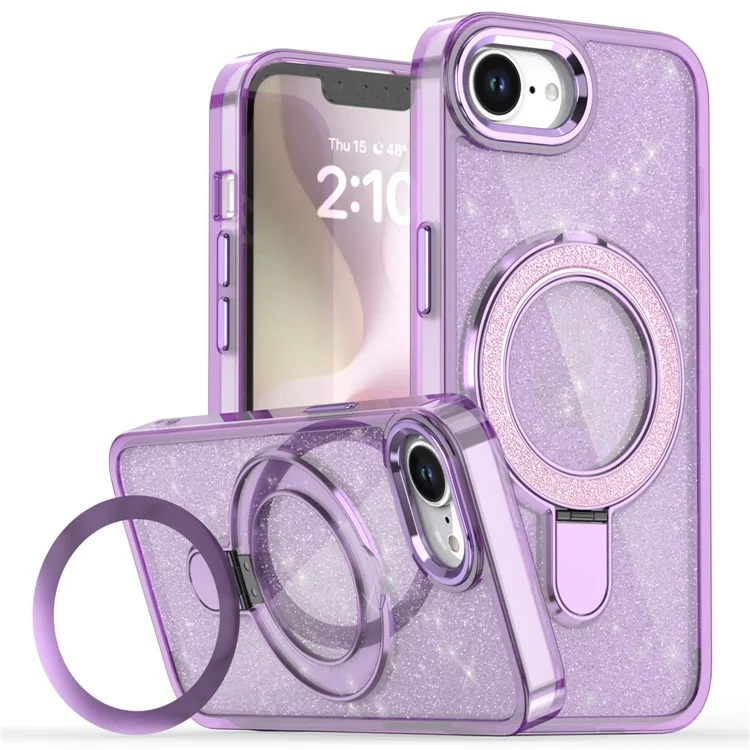 For iPhone 16e Case Glitter Design TPU + PC Kickstand Phone Protector - Purple