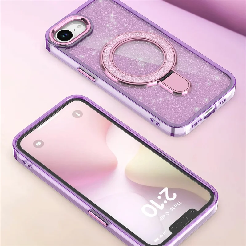 For iPhone 16e Case Glitter Design TPU + PC Kickstand Phone Protector - Purple