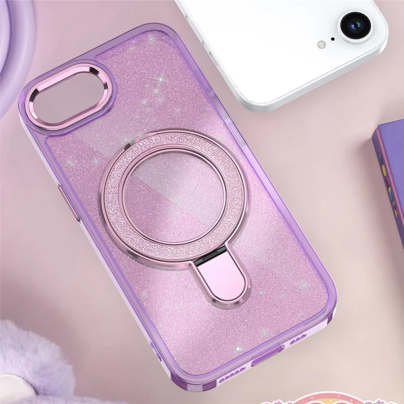 For iPhone 16e Case Glitter Design TPU + PC Kickstand Phone Protector - Purple