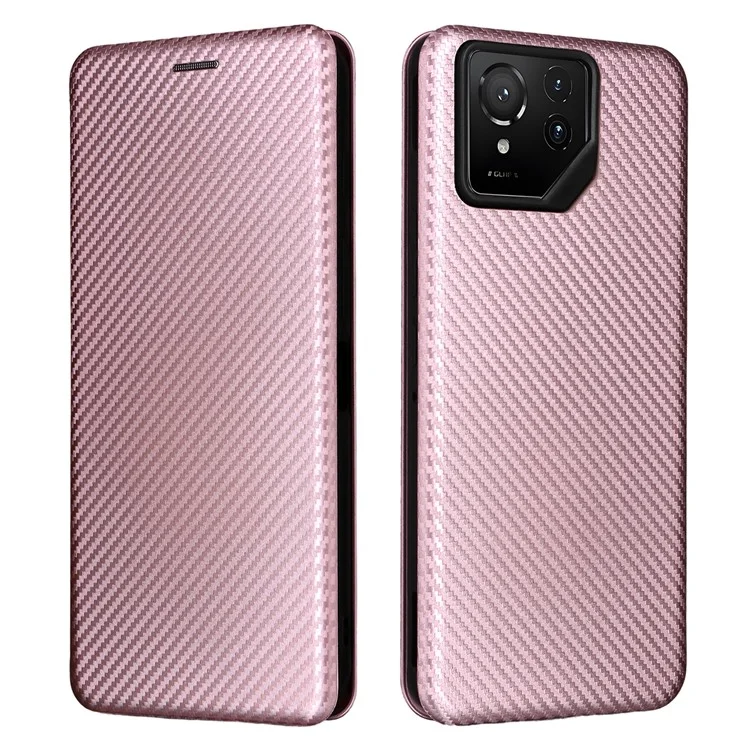 For Asus ROG Phone 9 5G Case Carbon Fiber Texture Drop-Proof PU Leather Phone Cover - Rose Gold