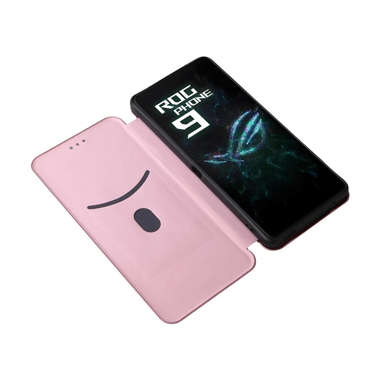 For Asus ROG Phone 9 5G Case Carbon Fiber Texture Drop-Proof PU Leather Phone Cover - Rose Gold