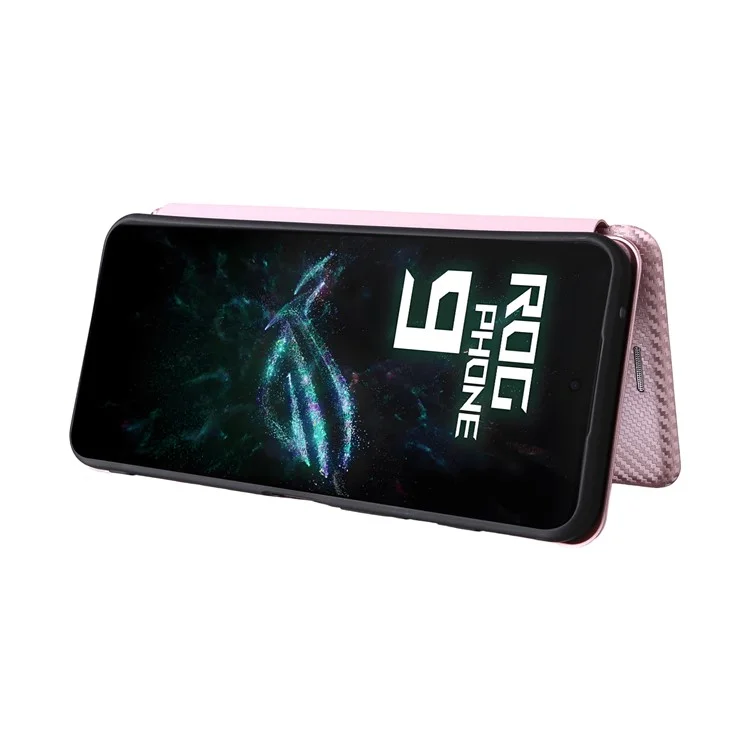 For Asus ROG Phone 9 5G Case Carbon Fiber Texture Drop-Proof PU Leather Phone Cover - Rose Gold
