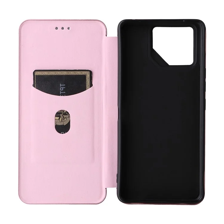 For Asus ROG Phone 9 5G Case Carbon Fiber Texture Drop-Proof PU Leather Phone Cover - Rose Gold