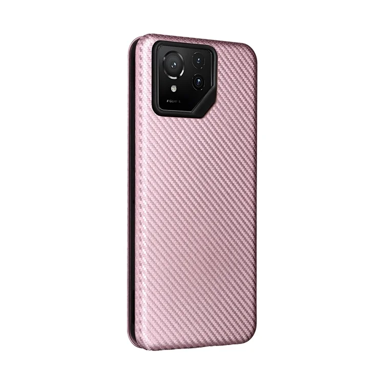 For Asus ROG Phone 9 5G Case Carbon Fiber Texture Drop-Proof PU Leather Phone Cover - Rose Gold