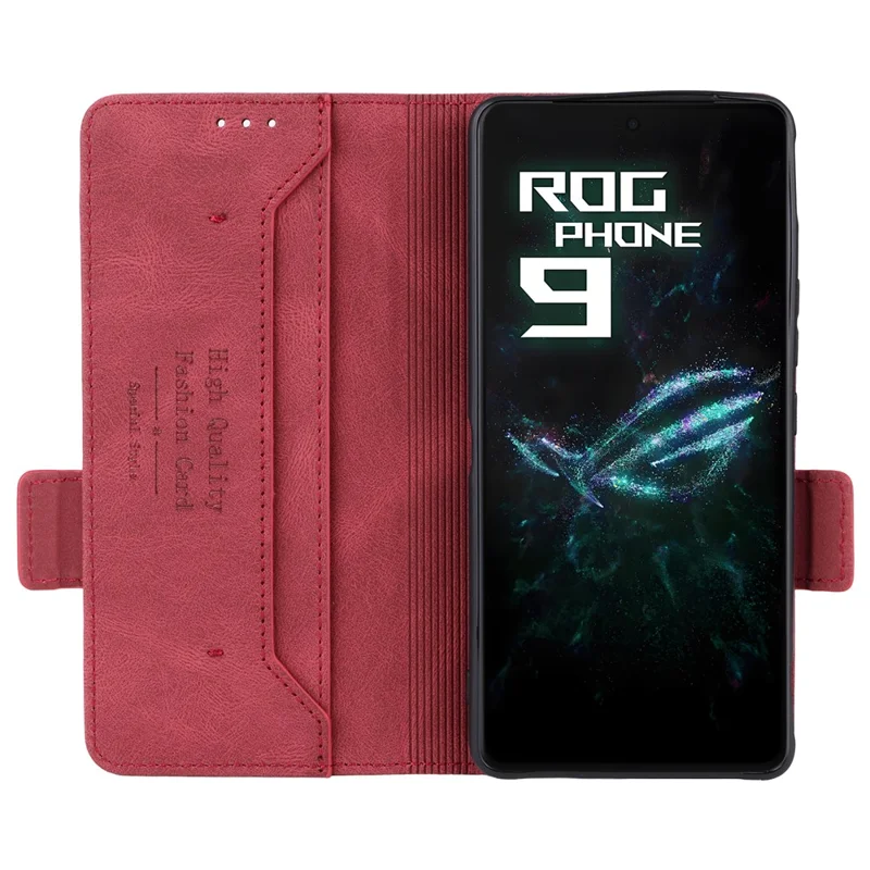 For Asus ROG Phone 9 5G Case Leather Wallet Flip Phone Cover with Hardware Decor - Rose