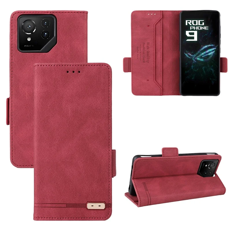 For Asus ROG Phone 9 5G Case Leather Wallet Flip Phone Cover with Hardware Decor - Rose