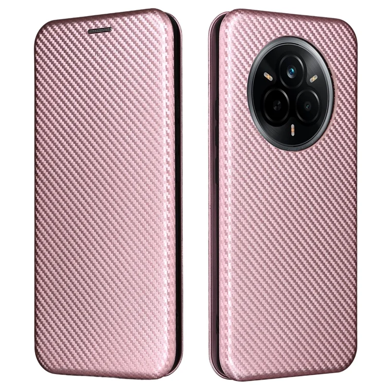 Obudowa na Realme 14 Pro 5G, tekstura węglowej, odporna na upadki, z poliuretanowej skóry, pokrowiec na telefon - różowe złoto