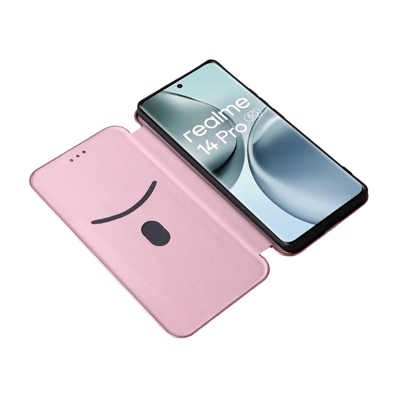 Obudowa na Realme 14 Pro 5G, tekstura węglowej, odporna na upadki, z poliuretanowej skóry, pokrowiec na telefon - różowe złoto