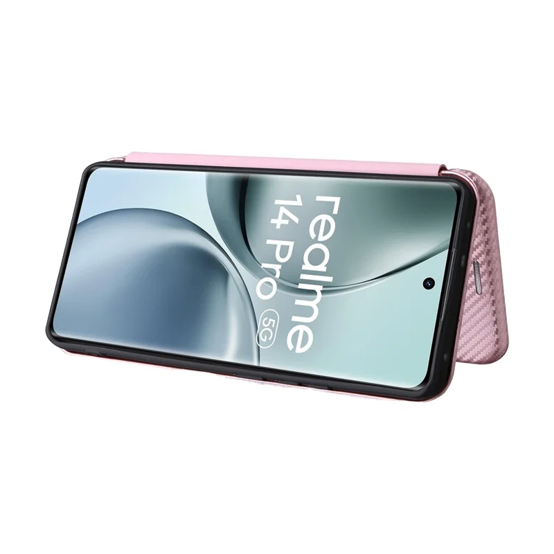 Obudowa na Realme 14 Pro 5G, tekstura węglowej, odporna na upadki, z poliuretanowej skóry, pokrowiec na telefon - różowe złoto