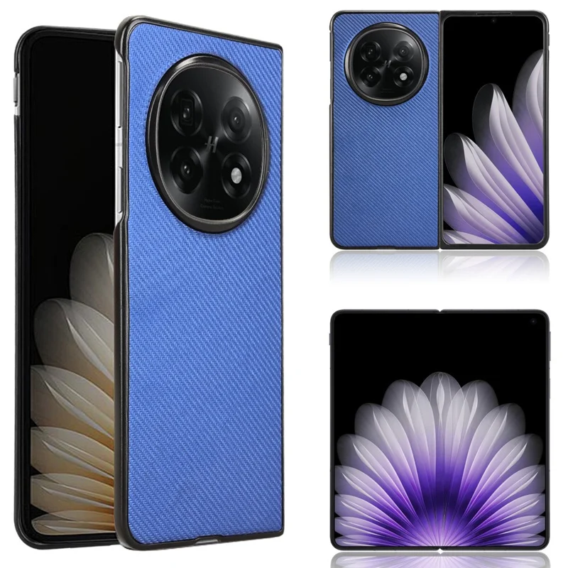 For Oppo Find N5 5G Case Carbon Fiber Texture Shockproof PU + PC Phone Cover - Blue