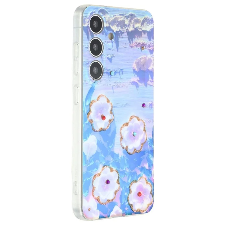 For Samsung Galaxy S25+ / S24+ Case Floral Pattern IMD TPU Phone Back Cover Rhinestone Decor - White Flower