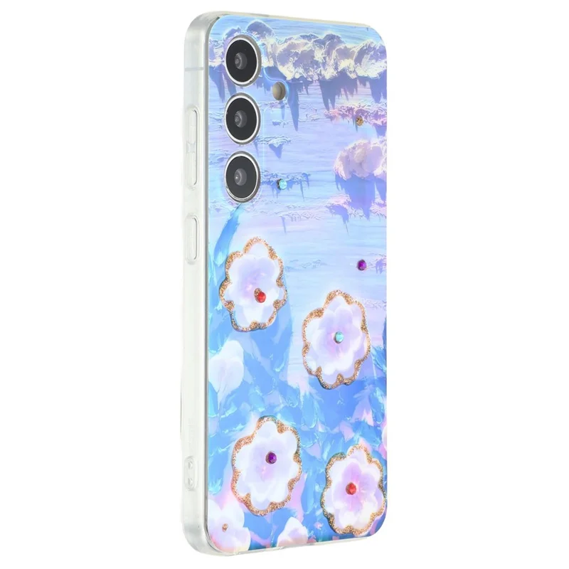 For Samsung Galaxy S25 / S24 Case Floral Pattern IMD TPU Phone Back Cover Rhinestone Decor - White Flower