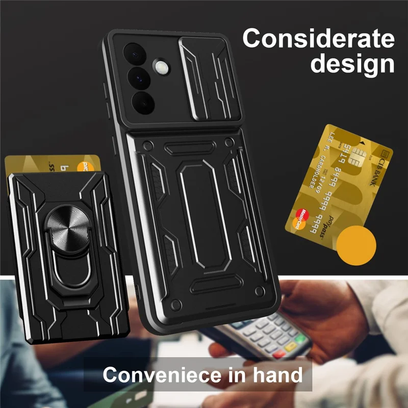 Voor Samsung Galaxy A56 5G hoesje PC + TPU met standaard en camerashuif - Zwart