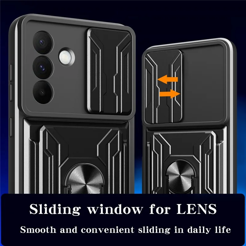 Voor Samsung Galaxy A56 5G hoesje PC + TPU met standaard en camerashuif - Zwart