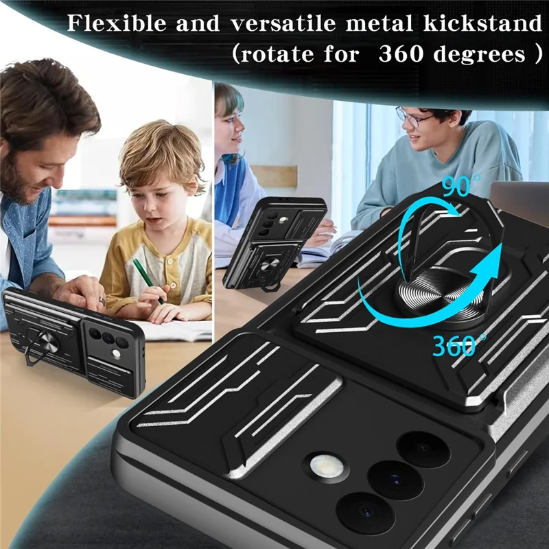 Voor Samsung Galaxy A56 5G hoesje PC + TPU met standaard en camerashuif - Zwart