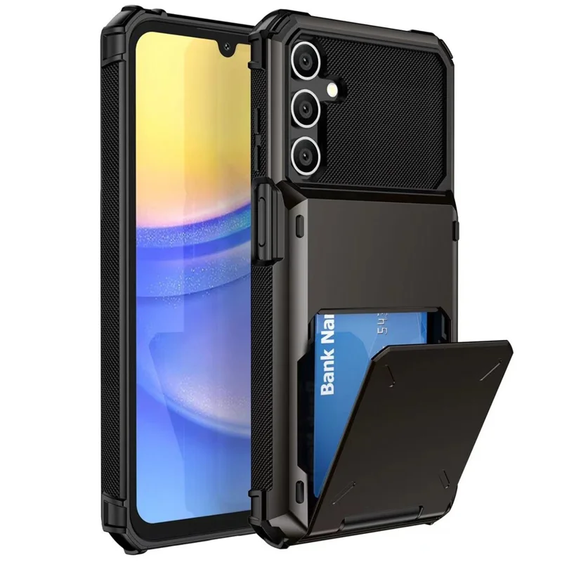 For Samsung Galaxy A56 5G Case PC + TPU Dual Layer Back Phone Cover with Card Holder - Black