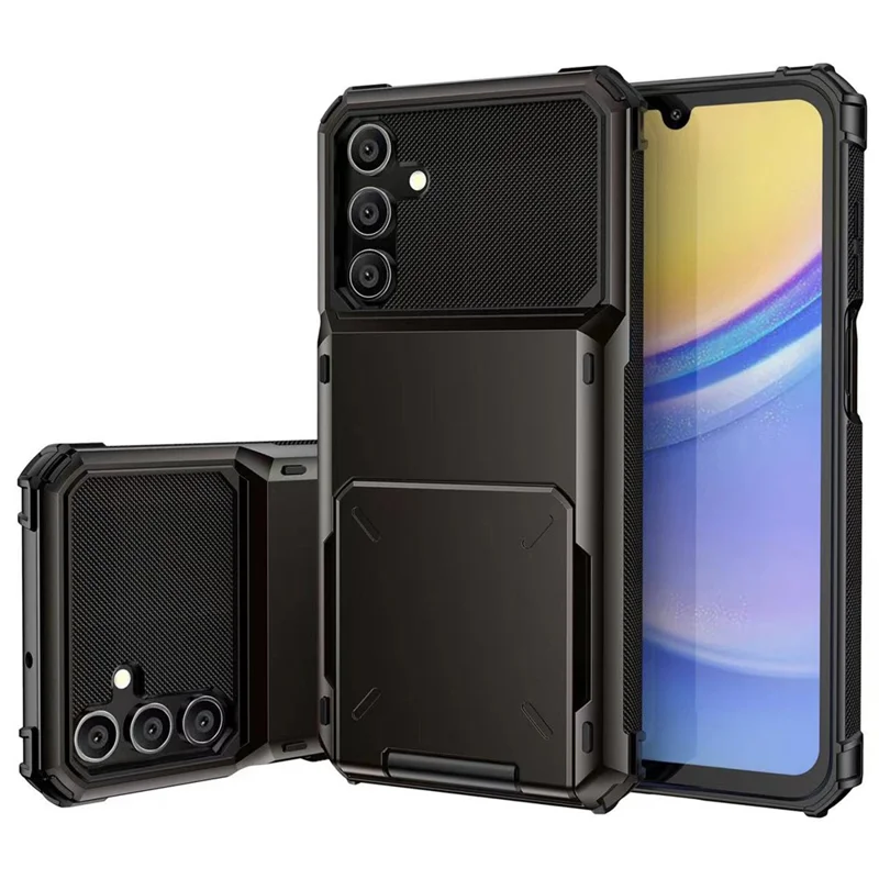 For Samsung Galaxy A56 5G Case PC + TPU Dual Layer Back Phone Cover with Card Holder - Black