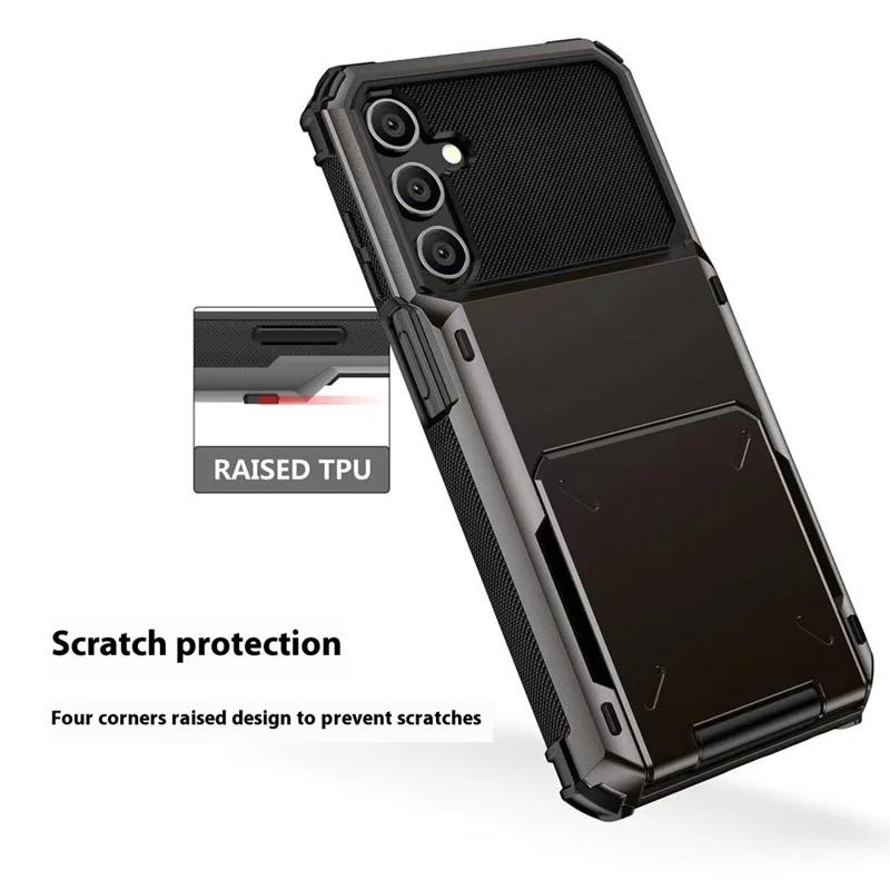 For Samsung Galaxy A56 5G Case PC + TPU Dual Layer Back Phone Cover with Card Holder - Black