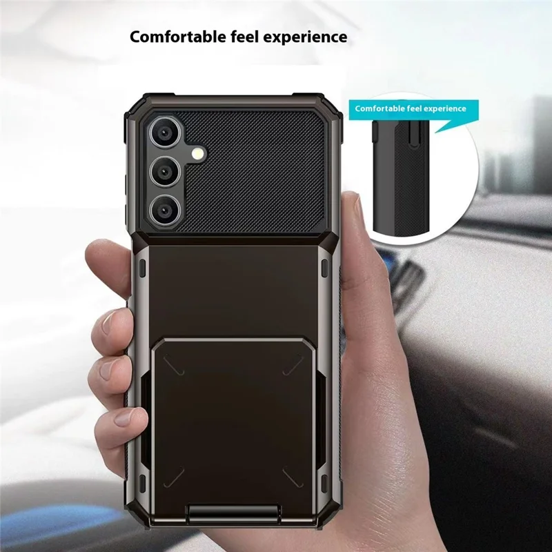 For Samsung Galaxy A56 5G Case PC + TPU Dual Layer Back Phone Cover with Card Holder - Black