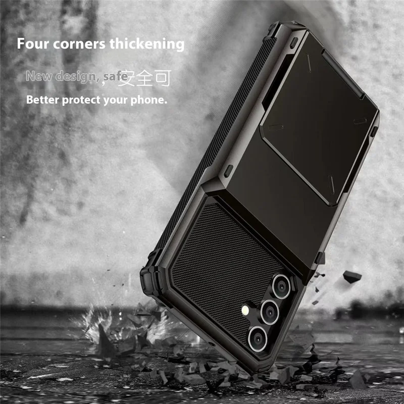 For Samsung Galaxy A56 5G Case PC + TPU Dual Layer Back Phone Cover with Card Holder - Black