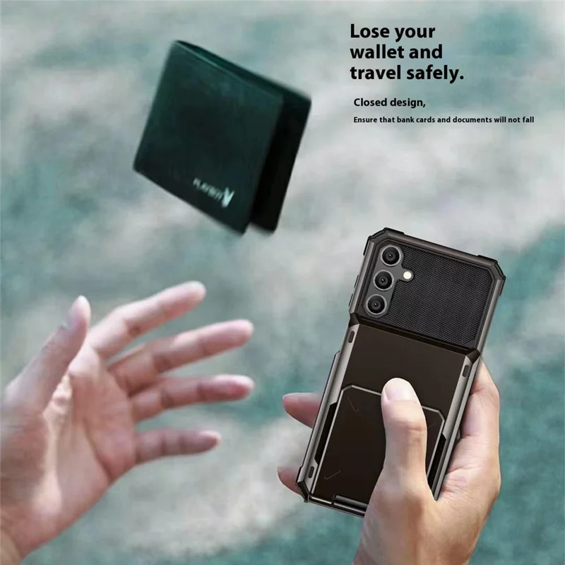 For Samsung Galaxy A56 5G Case PC + TPU Dual Layer Back Phone Cover with Card Holder - Black