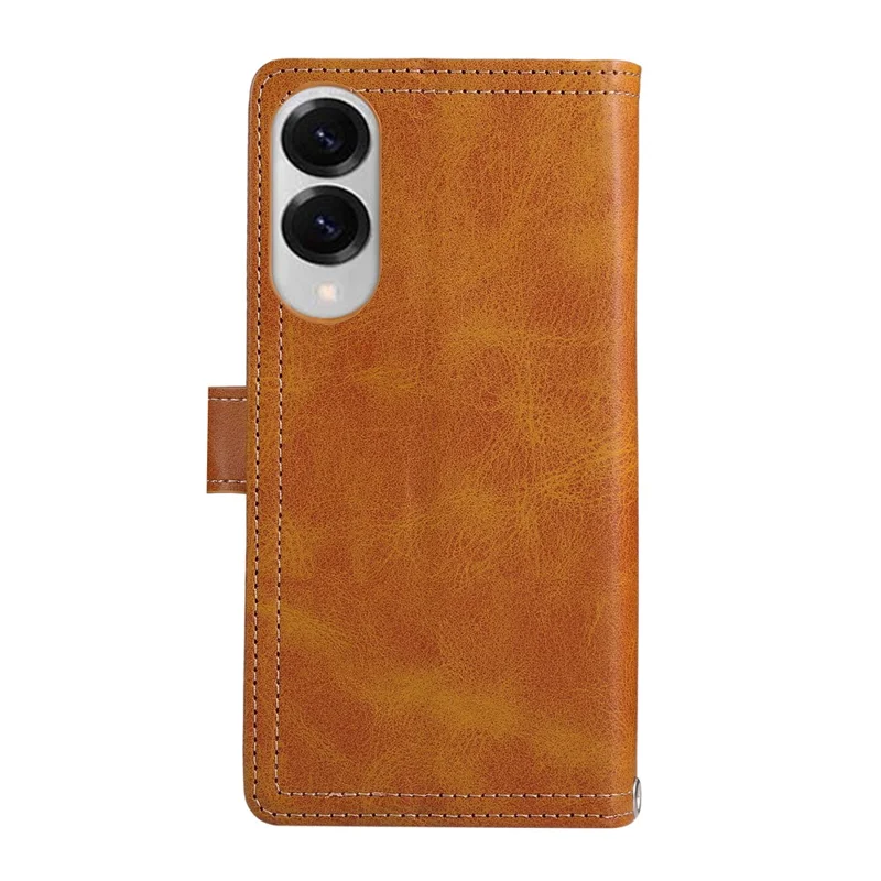 For Samsung Galaxy S25 Edge Case Split Leather Magnetic Wallet Phone Protector with Wrist Strap - Brown