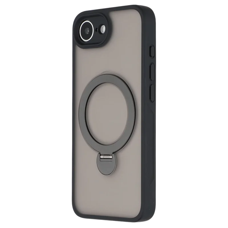 Voor iPhone 16e Hoes Compatibel met MagSafe Draaibare Ringstand TPU + PC Telefoonhoes - Zwart
