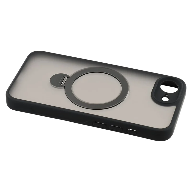 Voor iPhone 16e Hoes Compatibel met MagSafe Draaibare Ringstand TPU + PC Telefoonhoes - Zwart