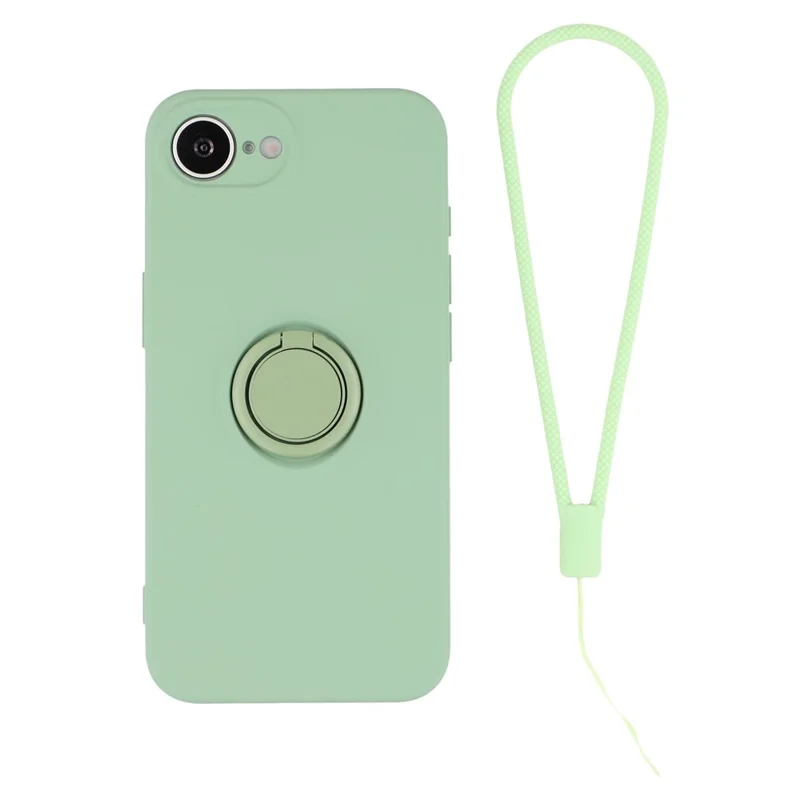 For iPhone 16e Silicone Case with Strap Ring Kickstand Phone Cover - Green
