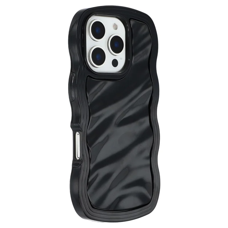 For iPhone 16 Pro Max Case Wavy Edge Shockproof TPU + PC Phone Cover - Black