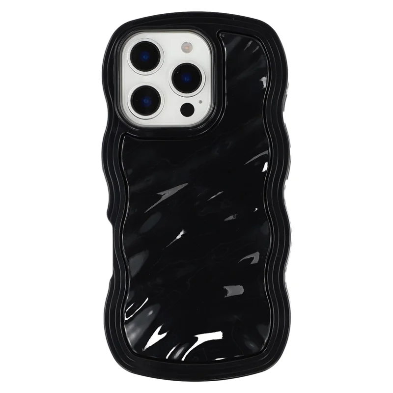 For iPhone 16 Pro Max Case Wavy Edge Shockproof TPU + PC Phone Cover - Black