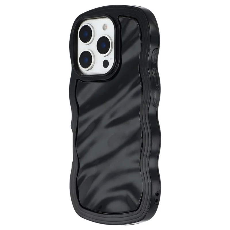 For iPhone 16 Pro Max Case Wavy Edge Shockproof TPU + PC Phone Cover - Black