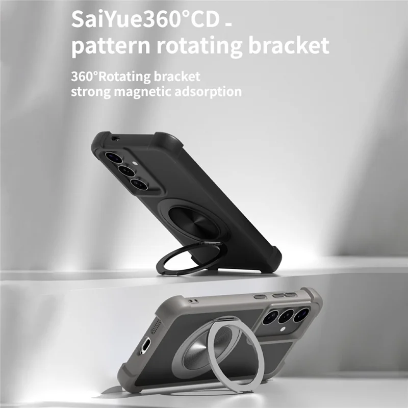 For Samsung Galaxy A16 4G / 5G Case Compatible with MagSafe CD Vein Kickstand TPU + PC Phone Cover - Grey