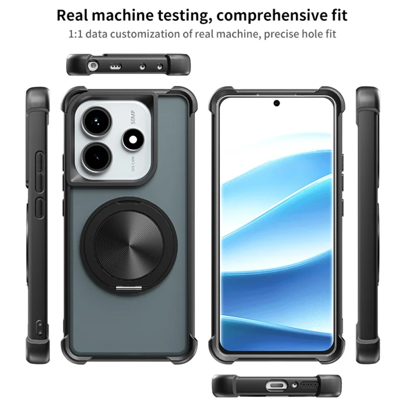 For Xiaomi Redmi Note 14 5G Magnetic Case CD Vein Kickstand TPU + PC Phone Cover - Black