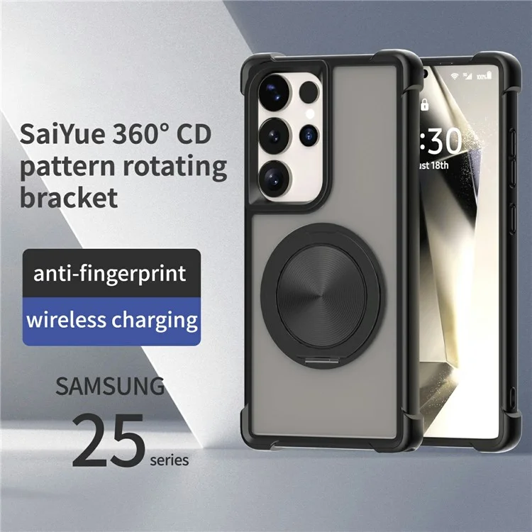 Чехол для Samsung Galaxy S24 Ultra, совместимый с MagSafe, с подставкой и текстурой CD Vein, из ТПУ + ПК - Черный